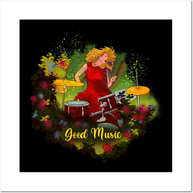 Woman playing drums. Good music Wall Art by Artarulle